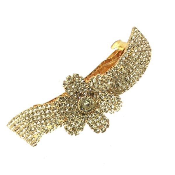 Gold Plated Designer Studded Back Hair Pin with Rhinestone-