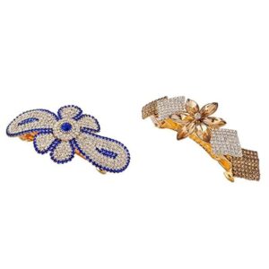 Rhinestones Studded Hair Barrettes/Hair Back Clip/Hair Buckle Clip/Hair Accessories Pack of 2 for Women and Girls