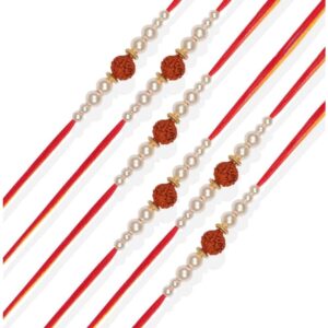 Accessher Rudraksh Rakhi with Pearls for Brother & Gifting