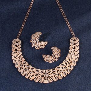 Rose Gold Plated American Diamond Studded Handcrafted Necklace for Women