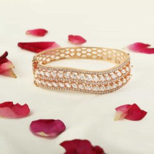 Rose Gold Plated American Diamonds Studded Handcrafted Bangle Like Bracelet for Women