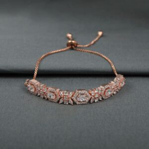 Rose Gold Plated American Diamonds Studded Handcrafted Cord Bracelet for Women
