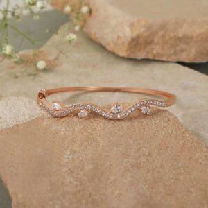 Rose Gold Plated American Diamonds Studded Handcrafted Cuff Style Bracelet for Women