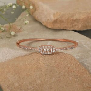 Rose Gold Plated American Diamonds Studded Handcrafted Cuff Style Bracelet for Women