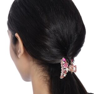 Rose Gold Plated Designer Hair Clutcher/ Hair Claw Clip Embellished with Pearls and Stones for Women