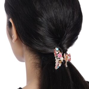 Rose Gold Plated Metallic Hair Clutcher /Hair Claw Clip Embellished with Pearls and Rhinestones for Women