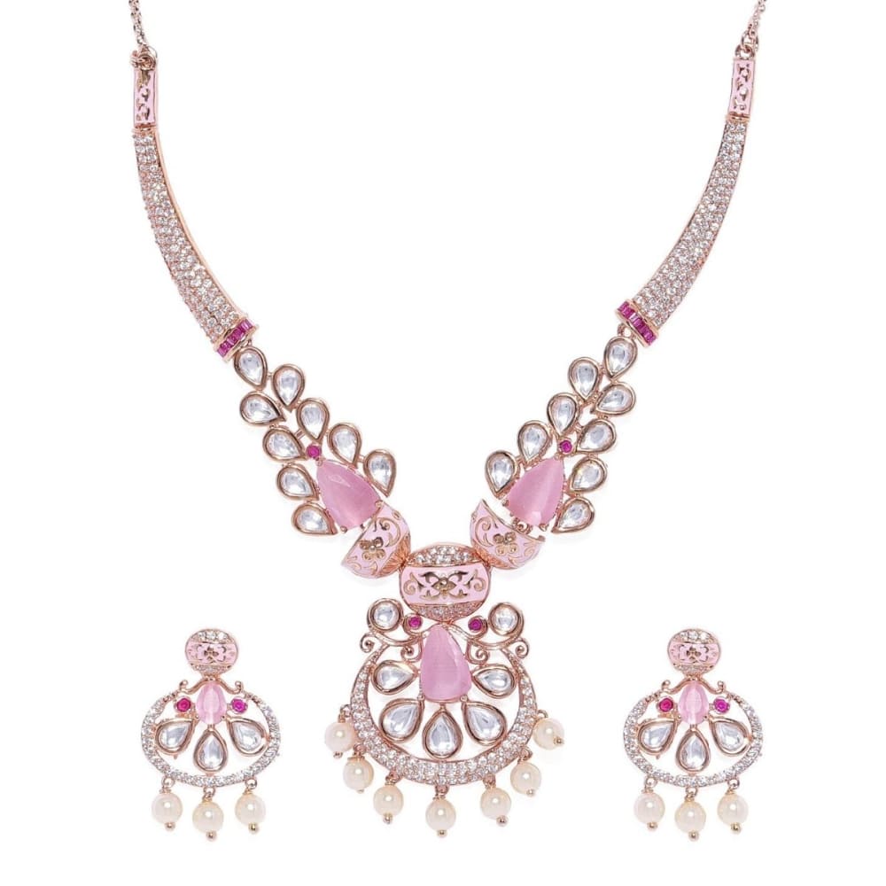 Rose Gold plated Necklace set- NS1119SR436PW