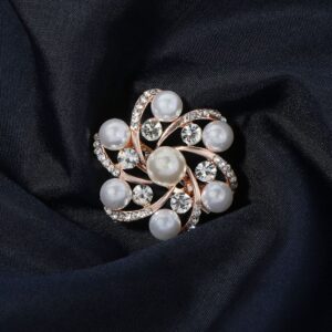 Rose Gold Plated Pearl & Rhinestone Studded Brooch for Women & Men