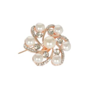 Rose Gold Plated Pearl & Rhinestone Studded Brooch for Women & Men