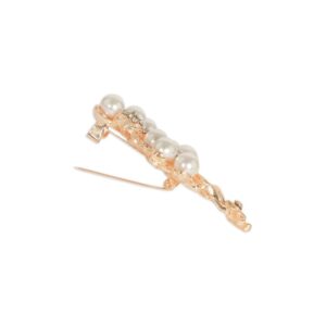 Rose Gold Plated Pearl & Rhinestone Studded Floral Brooch for Women & Men