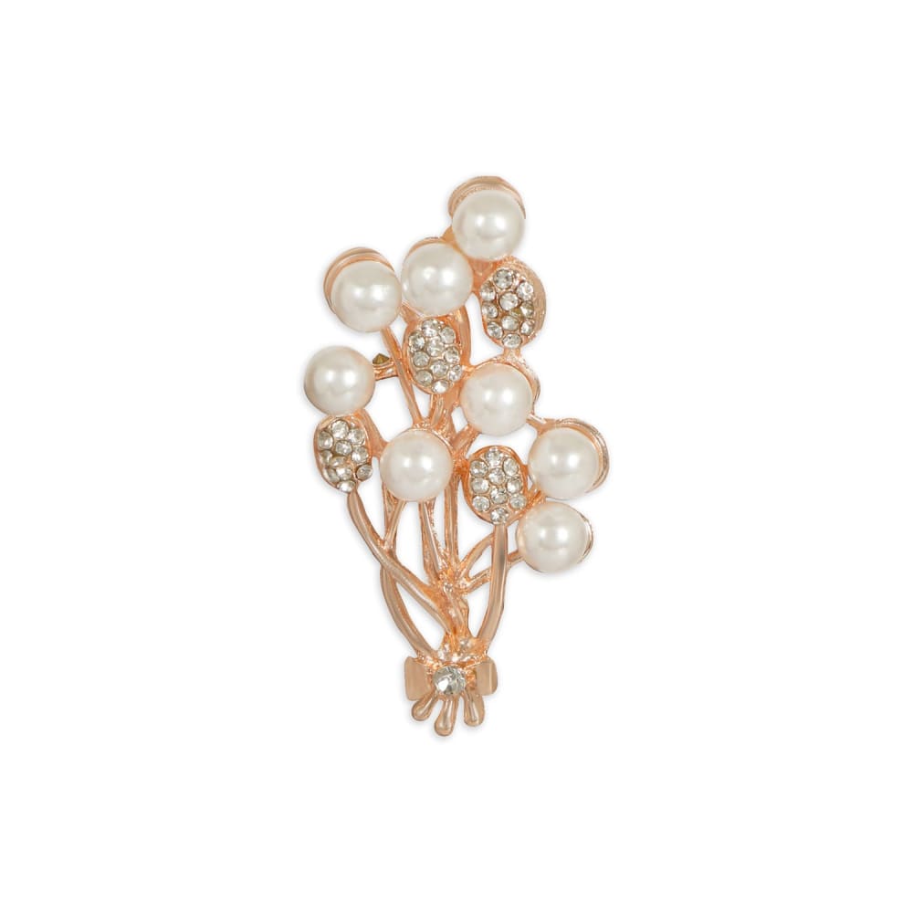 Rose Gold Plated Pearl & Rhinestone Studded Floral Brooch