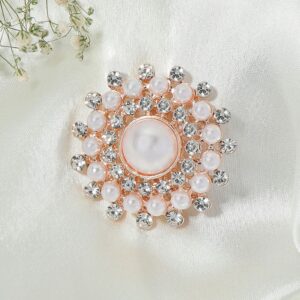 Rose Gold Plated Pearl & Rhinestone Studded Floral Brooch for Women & Men