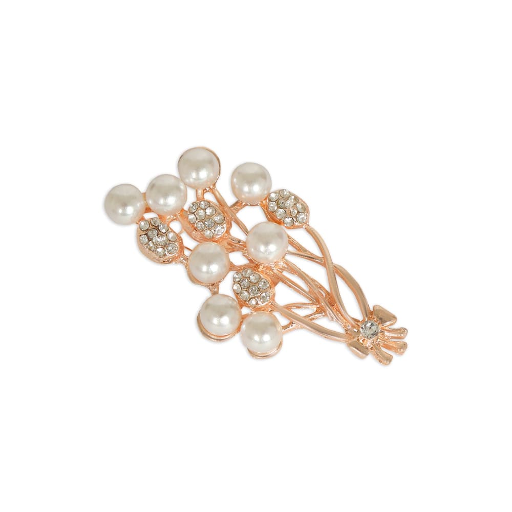 Rose Gold Plated Pearl & Rhinestone Studded Floral Brooch