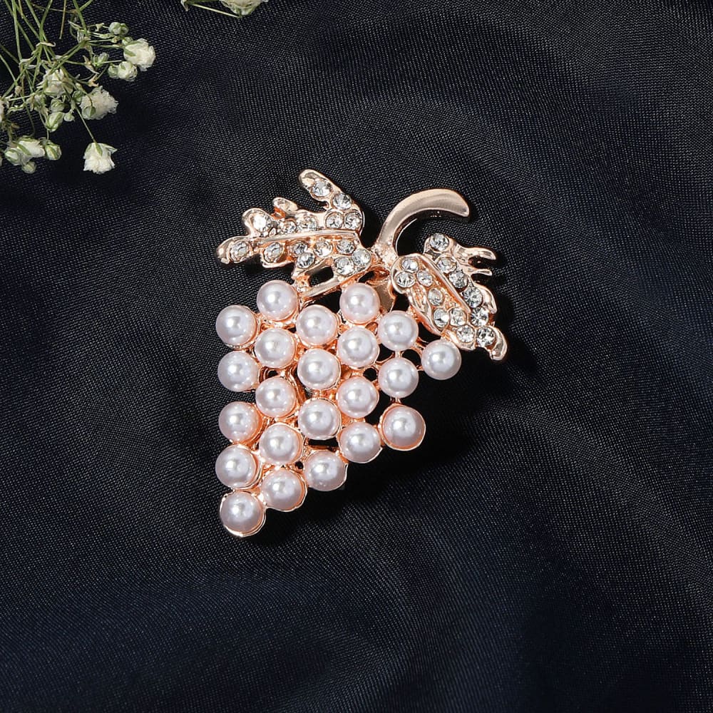 Rose Gold Plated Pearl & Rhinestone Studded Tree Brooch for