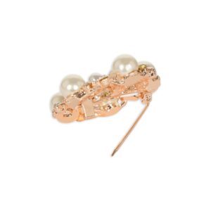 Rose Gold Plated Pearl & Rhinestone Studded Tree Brooch for Women & Men