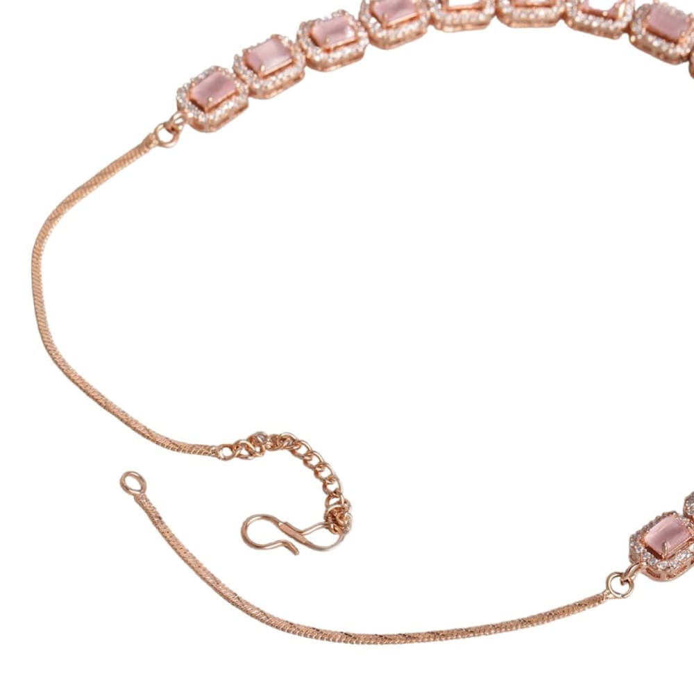 Rose-gold plated Pink American diamond Jewellery set -