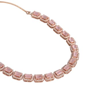 Rose-gold plated Pink American diamond Jewellery set