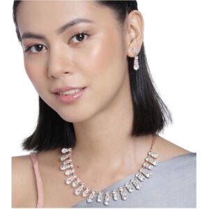 Rose Gold Plated Studded Delicate Necklace Set for Women