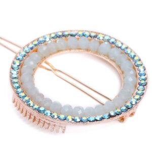 Rose Gold Plated Tic Tac Hair Pin Embellished With Blue Beads sand Rhinestones for Women