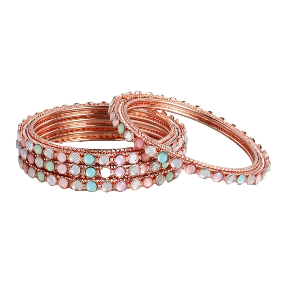 Accessher Set of 4 Rosegold Plated Multi Bangle set for