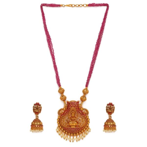 Ruby Matte Gold-Plated Polki Beaded Handcrafted Jewellery