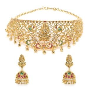 Ruby Matte Gold-Plated Polki Beaded Handcrafted Jewellery Set