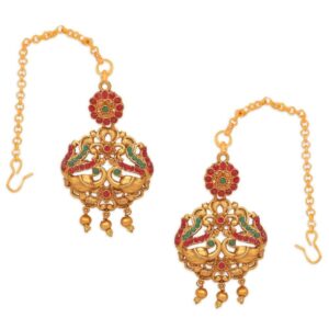 Set of 17 Ethnic Gold Plated Peacock Motif Filigree Bridal Jewellery Set with Necklaces, Earrings, Kamarbandh, Bajubandh, Maag Tika and Choti for Women