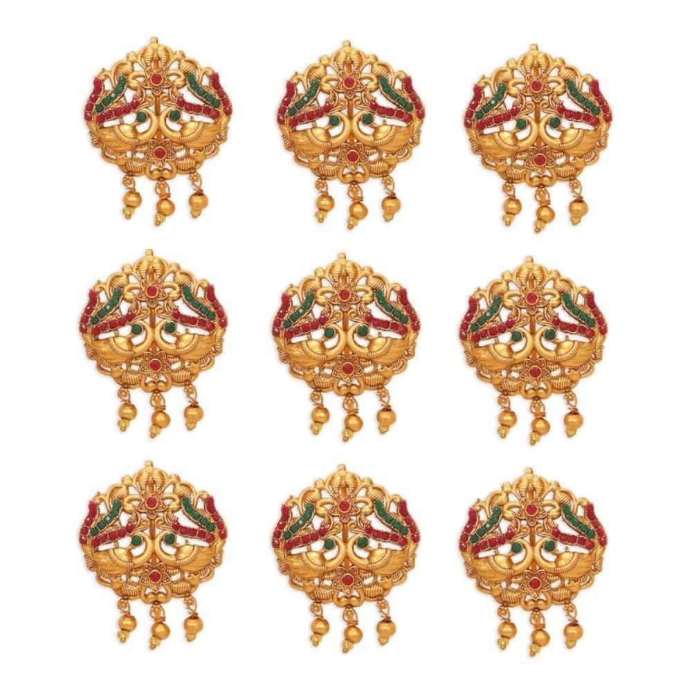 Set of 17 Ethnic Gold Plated Peacock Motif Filigree Bridal
