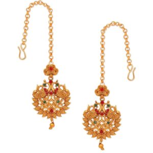 Set of 17 Gold Plated Ethnic Temple Lakshmi Mata Motif Bridal Jewellery Set with Necklaces, Earrings, Kamarbandh, Bajubandh, Maang Tika and Choti for Women
