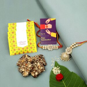 Set of 2 Bhaiya Bhabhi Kundan Rakhi Gift Set with Greeting Card for Rakshabandhan & Gifting