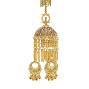 Set Of 2 Gold-Plated Jhumki Style Rhinestone & Pearl Studded Handcrafted Bridal Kaleeras for Women