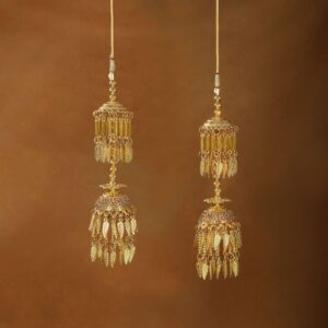 Set Of 2 Gold-Plated Jhumki Style Rhinestone Studded Handcrafted Bridal Kaleeras for Women