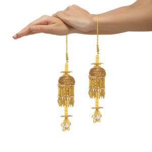 Set Of 2 Gold-Plated Jhumki Style Rhinestone Studded Handcrafted Bridal Kaleeras for Women