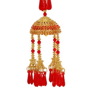 Set Of 2 Gold-Plated Jhumki Style Studded Bridal Kaleeras with Red Beads for Women