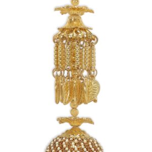 Set Of 2 Gold-Plated Large Jhumki Style Rhinestone & Pearl Studded Bridal Kaleeras for Women