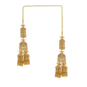 Set Of 2 Gold-Plated Large Jhumki Style Rhinestone & Pearl Studded Bridal Kaleeras for Women