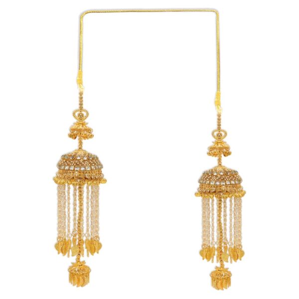 Set Of 2 Large Gold-Plated Jhumki Style Mirrors Rhinestone &