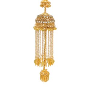 Set Of 2 Large Gold-Plated Jhumki Style Mirrors, Rhinestone & Pearl Studded Bridal Kaleeras for Women
