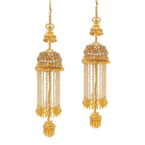 Set Of 2 Large Gold-Plated Jhumki Style Mirrors Rhinestone &