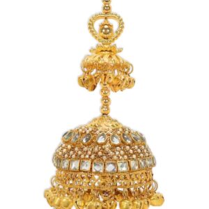 Set Of 2 Large Gold-Plated Jhumki Style Mirrors, Rhinestone & Pearl Studded Bridal Kaleeras for Women