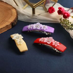 Set of 3 Acrylic Designer Hair Barrettes Buckle Clips For Women