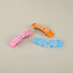 Set of 3 Acrylic Handcrafted Designer Hair Barrettes Buckle Clips for Women