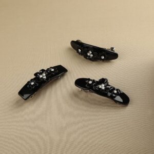 Set of 3 Black Acrylic Handcrafted Designer Hair Barrettes Buckle Clips for Women