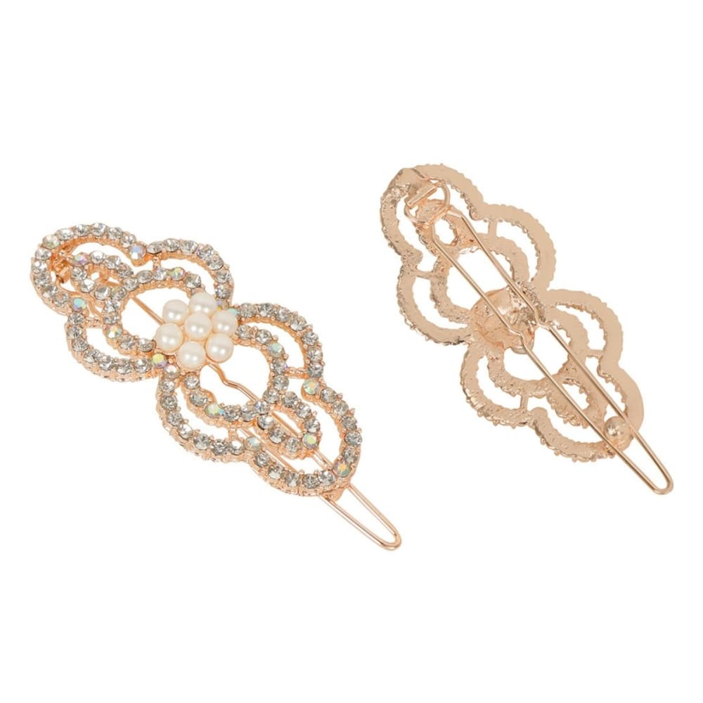 Set of 3 Rose Gold Toned Rhinestone & Pearl Studded Hair