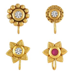 Set of 4 Ethnic Gold Plated Clip On Nose Pins for Women