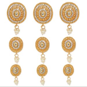 Set of 9 Gold Toned Kundan Studded Handcrafted Hair Choti/Bun Accessory/Pins with Pearl Drops for Women