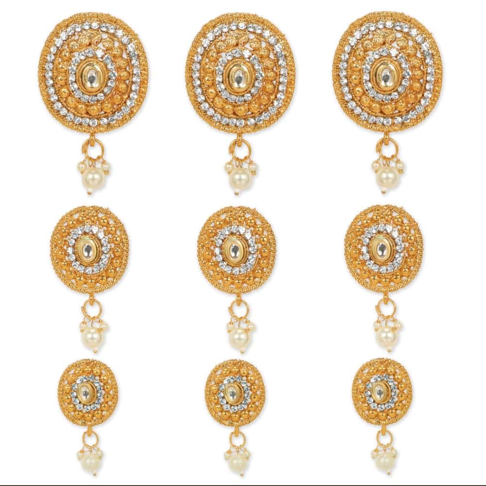 Set of 9 Gold Toned Kundan Studded Handcrafted Hair