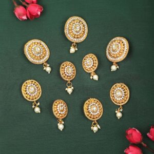 Set of 9 Gold Toned Kundan Studded Handcrafted Hair Choti/Bun Accessory/Pins with Pearl Drops for Women