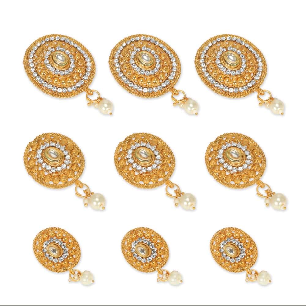 Set of 9 Gold Toned Kundan Studded Handcrafted Hair