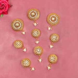 Set of 9 Gold Toned Studded Handcrafted Hair Choti/Bun Accessory/Pins with Pearl Drops for Women